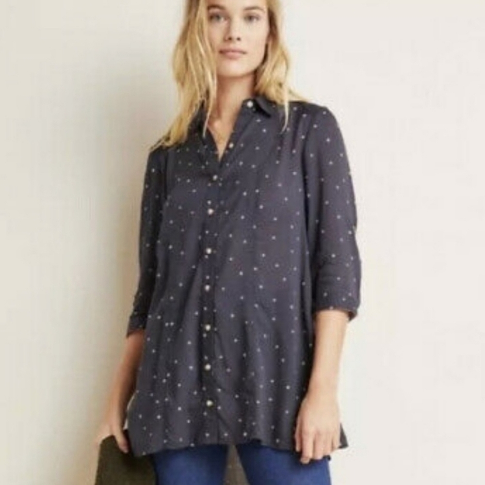 Anthropologie Maeve Monika button down tunic Navy LP